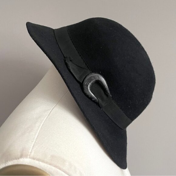 Vintage Charles Jourdan Paris Black Wool Brim Hat - Small 🇫🇷 - Picture 10 of 11